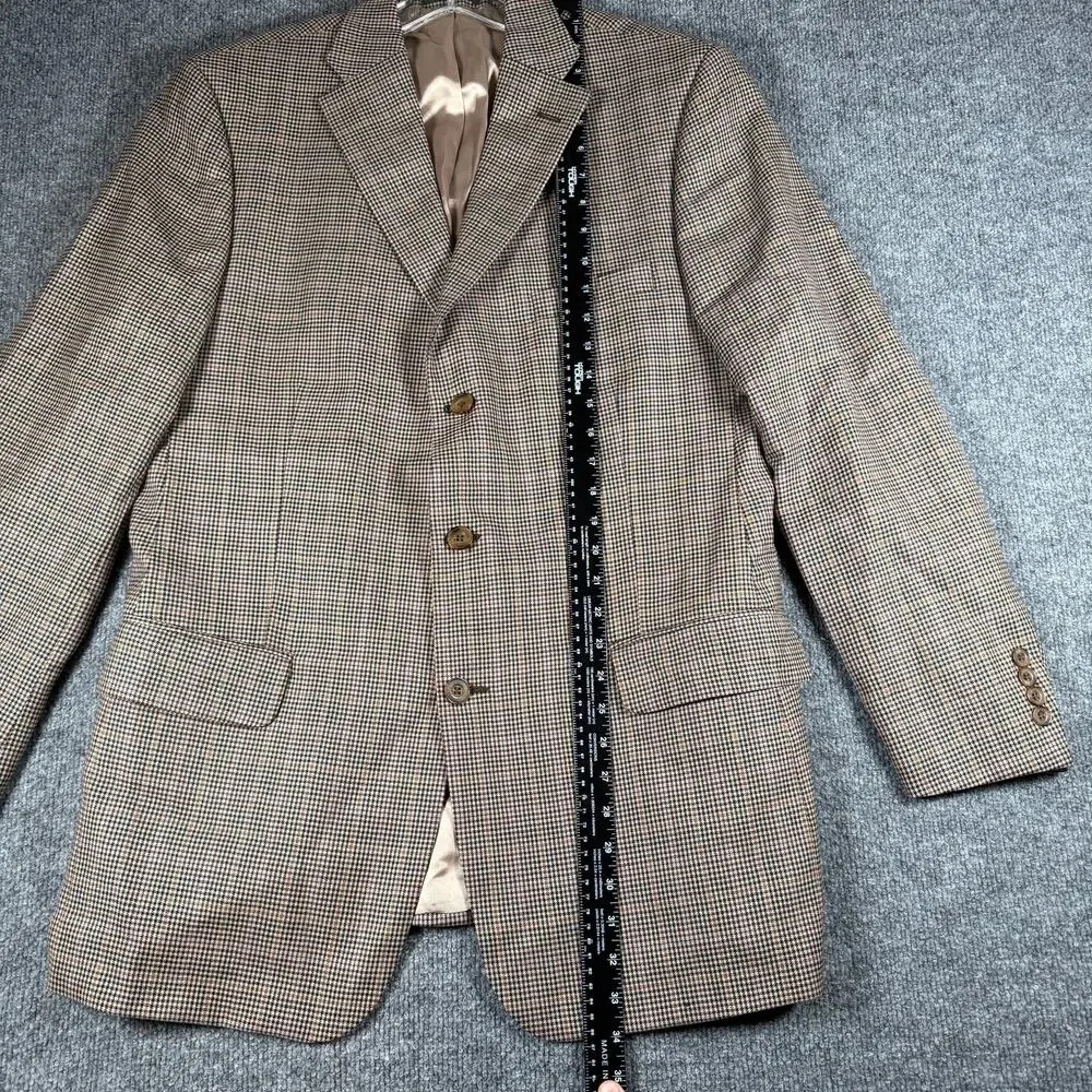 Vintage Corbin Men's 3 Button Blazer Size 42L 100% Wool - Brown Houndstooth